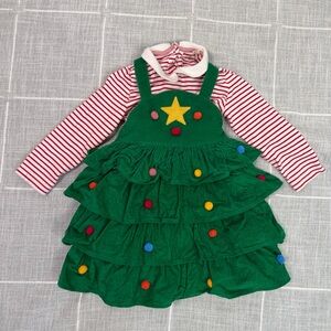 Baby Boden Christmas Tree Pinnie 12-18 Months Pom Poms